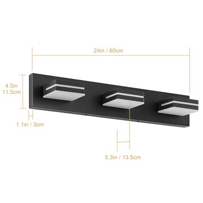 SineRise LED Modern Bathroom Vanity Light Fixtures, Modern Acrylic Bathroom Wall Lighting Fixtures Over Mirror, 3-Light, 24-Inch, Black, White - color: Black, White, size: 3-Light, 24-Inch