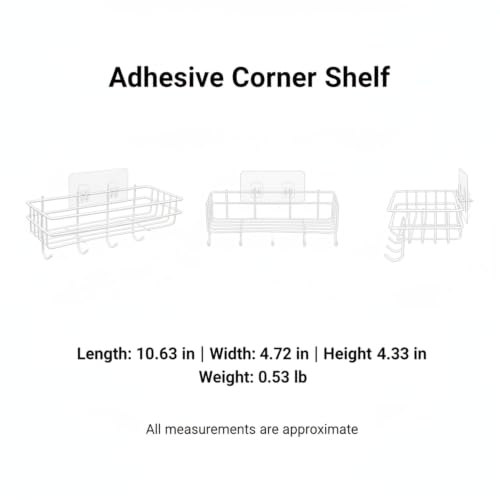Adhesive Corner Shelf, Carbon Steel Wall Mount Storage Organizer for Bathroom Shower and Kitchen (1 PC) - size: 10.63 x 4.72 x 4.33 in