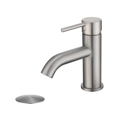 Single Handle Bathroom Faucet with Metal Drain Assembly and Escutcheon, Brushed Nickel - color: Brushed Nickel
