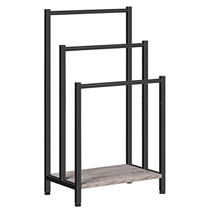 HOOBRO Free Standing Towel Rack, 3 Tier Blanket Rack, Blanket Holder for Bathroom, 16.9" L x 11" W x 31.9" H, Industrial Metal Drying and Display Rack with Shelf, Greige and Black BG03LB01 - color: Greige + Black, size: 16.9"L x 11"W x 31.9"H