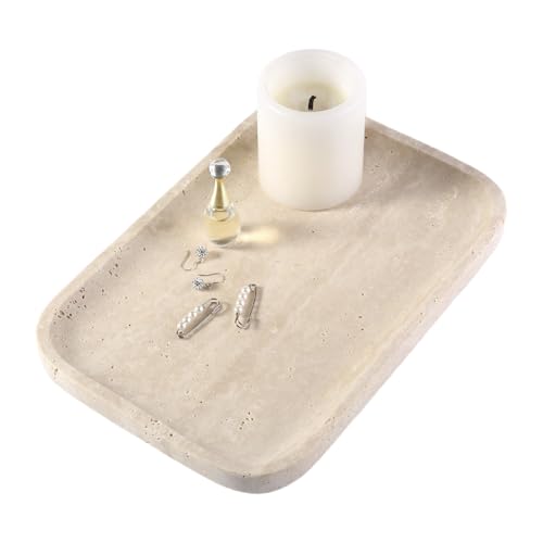 Marble Vanity Tray for Dresser Organizer, Travertine Bathroom Tray Countertop, Beige Decorative Serving Trays, Kitchen Sink Storage, Jewelry & Perfume Holder(Travertino Romano) - color: Travertino Romano
