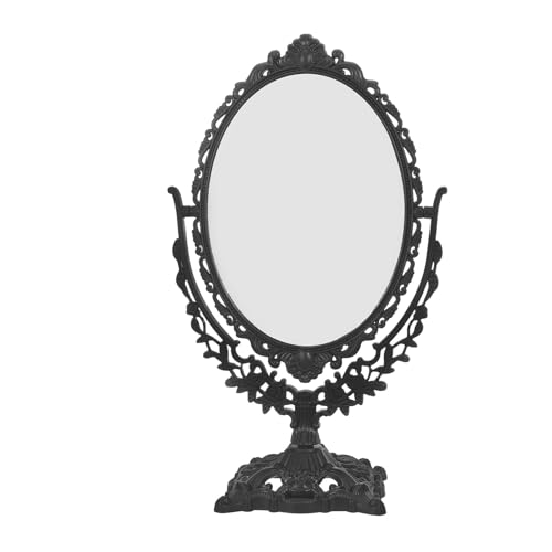 Vintage Double Sided Vanity Mirror with Stand, European Style Rotating Desktop Makeup Mirror, Retro Ornate Tabletop Decor for Bedroom Dresser