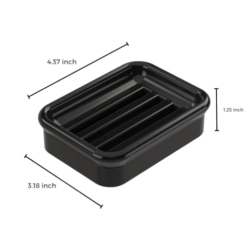 2-Piece Composite Granite Soap Dish for Shower - Elegant Stone-Look Bar Soap Holder with Strainer - Durable & Non-Porous Soap Tray for Bathroom and Kitchen Sink, Easy Clean (Black) - color: Black