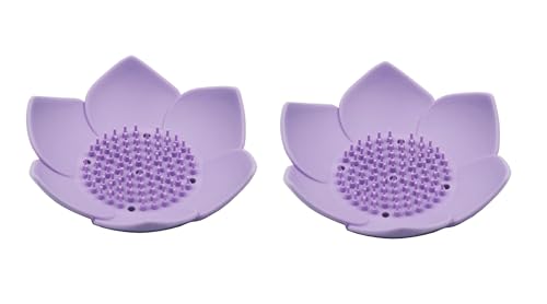 2 Pack Silicone Soap Dish,Lotus Shaped Self Draining Soap Holder, Sponge Holder, for Shower,Bathroom,Kitchen Sink Organizer (Purple) - color: Purple Lotus
