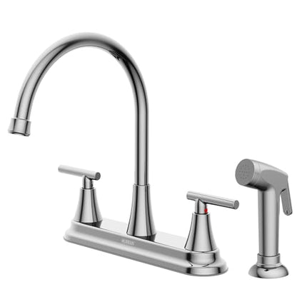 HURRAN 2-Handle Kitchen Faucet with Pull-Out Side Sprayer, 8 Inch High Arch Stainless Steel 360°Rotating Kitchen Sink Faucet, 4 Hole Faucet for Kitchen Bar Rv Camper, Chrome - color: Chrome, style: With Side Sprayer