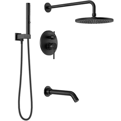 Lava Odoro Modern 3-Setting Round Rain Bathtub and Shower Faucet Set, Black Rainfall Shower Head and Handle Set, Rain Shower System with Tub Spout, Shower Valve Trim Kit, Matte Black, SF104-MB-T - color: Matte Black, style: With Tub Spout