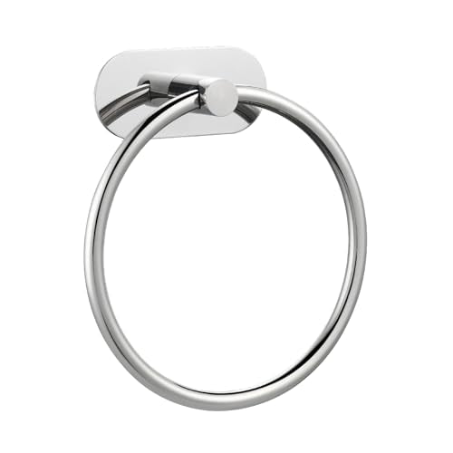Self-Adhesive Towel Ring, No Drill Stainless Steel Round Hand Towel Holder, Rustproof Waterproof Towel Hanger with Strong Sticky Base, Modern Wall-Mounted Towel Loop for Bathroom Kitchen (Chrome) - color: Chrome