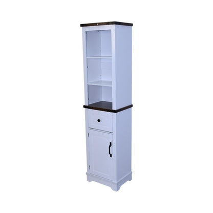 Farmhouse Storage Cabinet with Adjustable Shelves, Narrow Tall Linen Tower for Bathroom and Living Room, White with Black Walnut Color