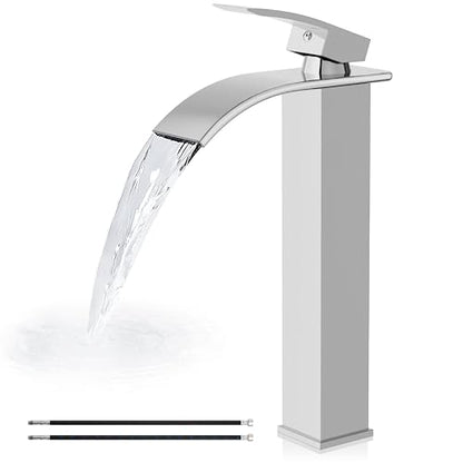 Airuida Vessel Sink Faucet,Chrome Polish Tall Waterfall Bathroom Faucet | Single Handle,Tall Bathroom Faucet 1 Hole,Vanity Faucet,without Drain,Bowl Bathroom Faucet - color: Chrome Polish