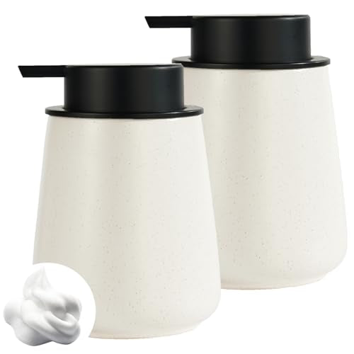 12Oz Hand Soap Dispenser - 2 Pack Ceramic Foam Soap Dispenser Set | Foaming Dispenser with Easy-to-Press Pump, Reusable and Refillable Dish Soap Dispenser for Bathroom & Kitchen, Speckled Beige - color: Beige Foaming Dispenser