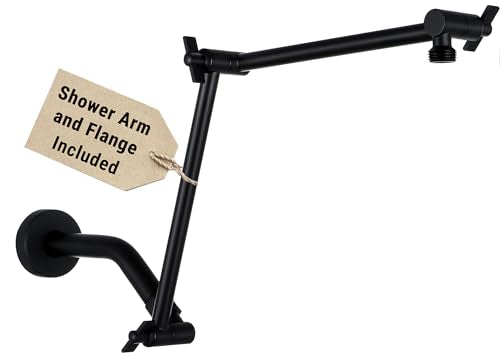G-Promise 18 Inch Shower Extender with 6 Inch Arm and Flange(Matte Black) | Solid Brass Construction, Height and Angle Adjustable, Standard Connection Thread, All Installation Tools Included - color: Matte Black, style: 18 Inch