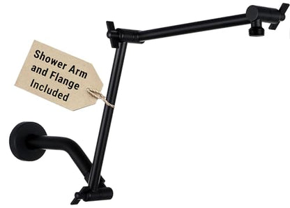 G-Promise 18 Inch Shower Extender with 6 Inch Arm and Flange(Matte Black) | Solid Brass Construction, Height and Angle Adjustable, Standard Connection Thread, All Installation Tools Included - color: Matte Black, style: 18 Inch