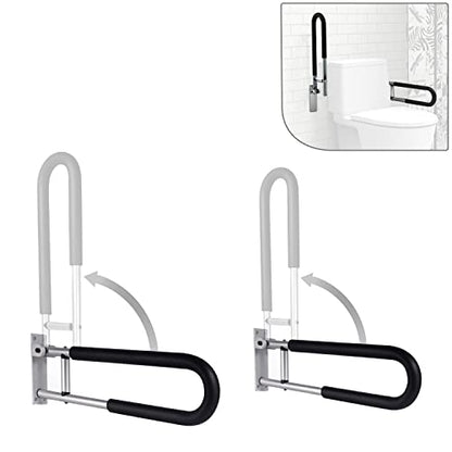 2pcs 23.6 inch Foldable Handicap Grab Bars with Anti Slip Rubber Grip, Toilet Safety Hand Rails for Elderly Seniors Disabled, Shower Bathroom Accessories…