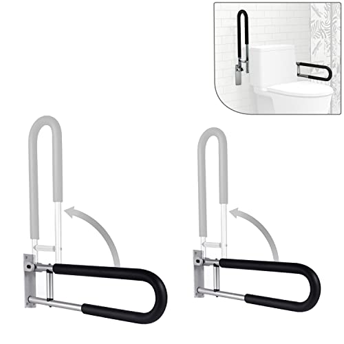2pcs 23.6 inch Foldable Handicap Grab Bars with Anti Slip Rubber Grip, Toilet Safety Hand Rails for Elderly Seniors Disabled, Shower Bathroom Accessories…