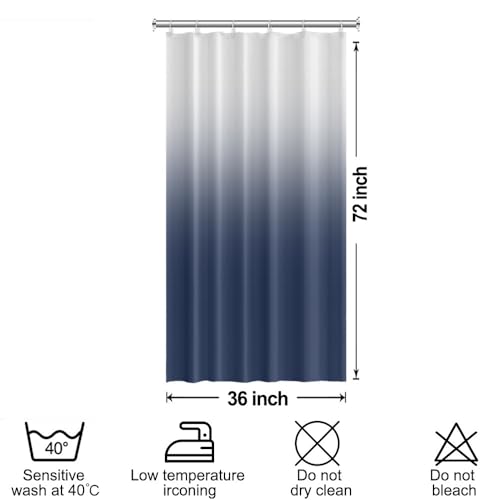 Ombre Navy Blue Stall RV Shower Curtain with Hooks 36x72inches | Machine Washable Waterproof, Modern Solid Boho Gradient, Bathroom Dorm Hotel Room Divider, Easy to Install, Window Curtain - color: Navy Blue, size: 36"W x 72"L (Pack of 1)