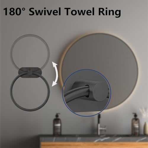 Self Adhesive Towel Ring and Toilet Paper Holder, No Drilling Stainless Steel Bathroom Hardware Set, Sturdy Bathroom Accessories for Home or Kitchen, Wall Mounted (Black) - color: Black
