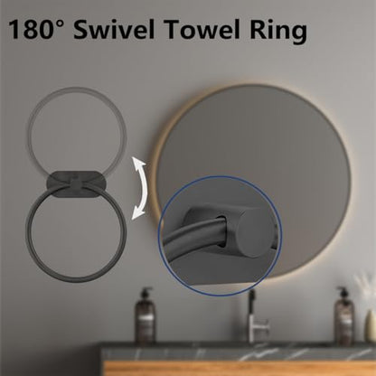 Self Adhesive Towel Ring and Toilet Paper Holder, No Drilling Stainless Steel Bathroom Hardware Set, Sturdy Bathroom Accessories for Home or Kitchen, Wall Mounted (Black) - color: Black