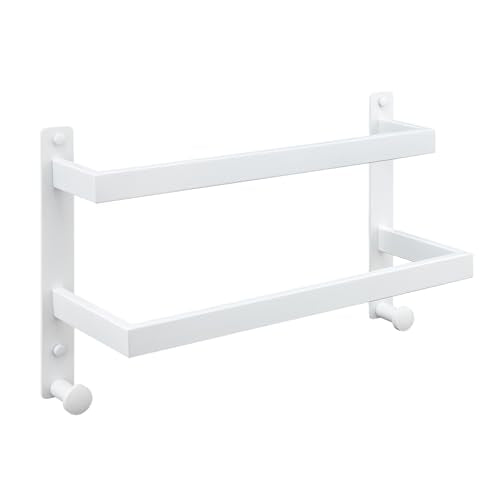 16 Inch Double Towel Bar for Bathroom with Hooks SUS 304 Stainless Steel Bath Towel Rack Wall Mounted White Finished - color: White, size: 16-Inch
