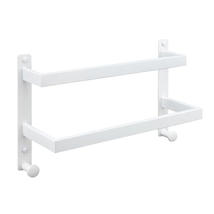 16 Inch Double Towel Bar for Bathroom with Hooks SUS 304 Stainless Steel Bath Towel Rack Wall Mounted White Finished - color: White, size: 16-Inch