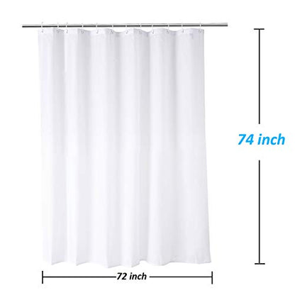 White Shower Curtain Liner 72 x 74 Inches Long, Water Repellent Polyester Bathroom Fabric Shower Curtains for Spa and Hotel Quality, Machine Washable - color: White, size: 72"W x 74"L (Pack of 1)