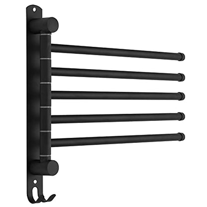 5-Arm Swivel Towel Rack - 180° Rotating Wall Mounted - 304 Stainless Steel Rustproof - Heavy Duty Space Saving for Bathroom Kitchen Laundry Room (Matte Black) - color: Black, size: 5 Arms