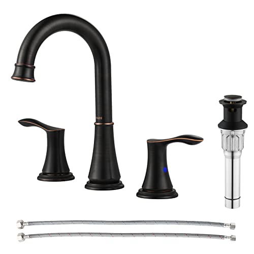 Oil Rubbed Bronze Widespread Bathroom Sink Faucet 8 Inch for Vanity | with All Metal Pop Up Drain, High Arc 2 Handle Lead-Free Deck Mount Bathroom Faucet for 3 Hole Lavatory Utility Sink - color: Oil Rubbed Bronze