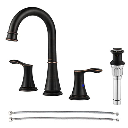 Oil Rubbed Bronze Widespread Bathroom Sink Faucet 8 Inch for Vanity | with All Metal Pop Up Drain, High Arc 2 Handle Lead-Free Deck Mount Bathroom Faucet for 3 Hole Lavatory Utility Sink - color: Oil Rubbed Bronze