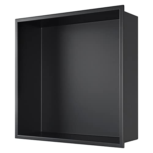Stainless Steel Shower Niche 12" X 12" Black No Tile Needed Niche | Recessed shower niche,bathroom niche shower for shampoo & soap storage,space-saving, dropped/ built-in shower niche shelf - color: Matte Black, size: 12" X 12"