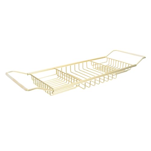 Luxshiny Stainless Steel Bathtub Tray Expandable - Shower Rack for Bathing Essentials Holder for Phone Soap Towels Reading Materials Finish - color: Golden