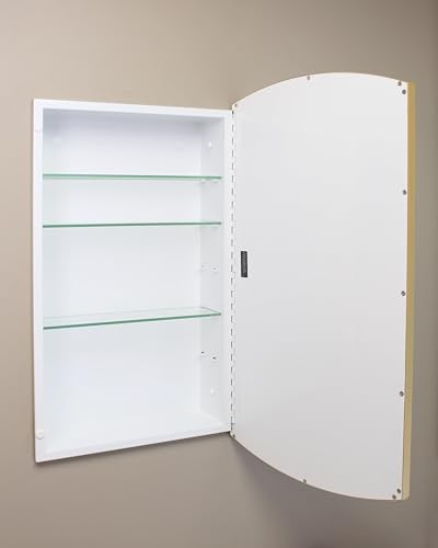 16x26 Harper Crescent Metal Framed Rectangle Recessed Bathroom Medicine Cabinet, Arced Mirror, 14x24 in-Wall Opening, Adjustable Glass Shelves, Magnet Close, Gold - color: Gold, size: 16x26