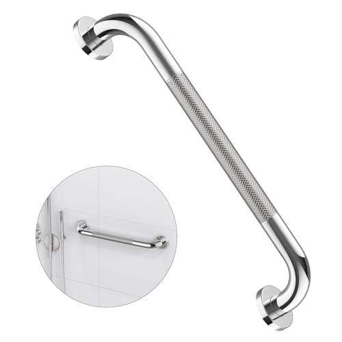 16 Inch Anti Slip Shower Grab Bar Handle, ZUEXT Chrome Finish Stainless Steel Bathroom Grab Bar, Knurled Bathroom Balance Bar,Safety Hand Rail Support,Handicap Elderly Injury Senior Assist Bath Handle - color: Chrome, size: 16 Inch