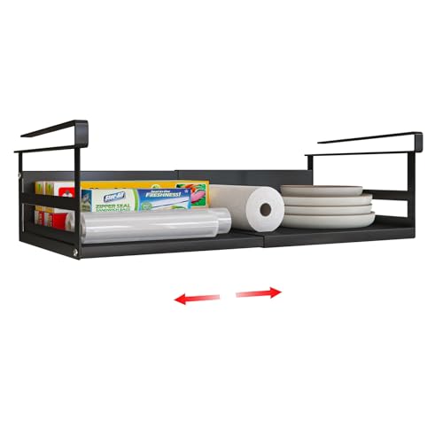Expandable Under Cabinet Shelf Organizer with 0.94-Inch Thick Clips, Heavy Duty Extendable Under Shelf Storage Basket for Pantry or Laundry Room, Black, 1 Pack, Interior: 4.13" H x 8.54" D - color: Black-4.13"h X 8.54"d-0.94" Thick Clip, size: 1 Pack