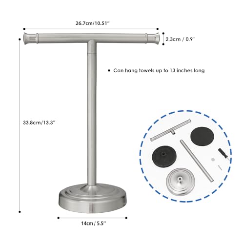 RUMOSE Brushed Nickel Hand Towel Holder Stand Countertop Towel Rack | 13 Inch Bathroom Kitchen Vanity T-Shape Towel Stand Free Standing Stainless Steel Towel Bar Towel Ring - color: Brushed Nickel