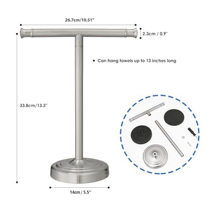 RUMOSE Brushed Nickel Hand Towel Holder Stand Countertop Towel Rack | 13 Inch Bathroom Kitchen Vanity T-Shape Towel Stand Free Standing Stainless Steel Towel Bar Towel Ring - color: Brushed Nickel