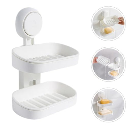 TOYANDONA Double Layer Wall Mount Soap Dish with Suction Cups, Detachable Plastic Soap Holder Rack for Bathroom Shower Drain Tray Organizer
