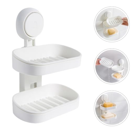 TOYANDONA Double Layer Plastic Soap Holder with Suction Cup Wall-Mounted Soap Draining Tray for Bathroom Shower Suitable for Wall Mount