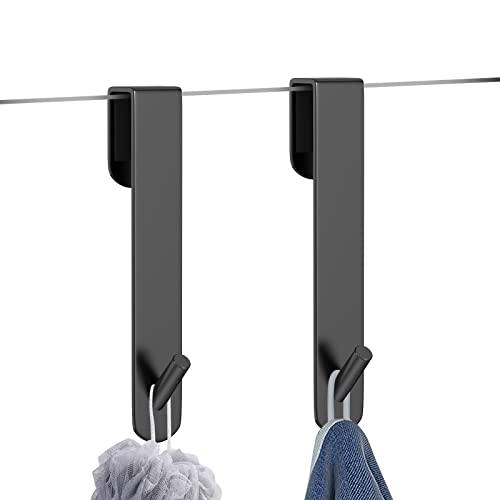 Shower Door Hook, Extended Length Frameless Shower Door Hook (7 Inches), Heavy-Duty Bathrobe Towel Stainless Steel Hook, No Drilling or Adhesive Required, 2-Pack,Black - color: Black-XG
