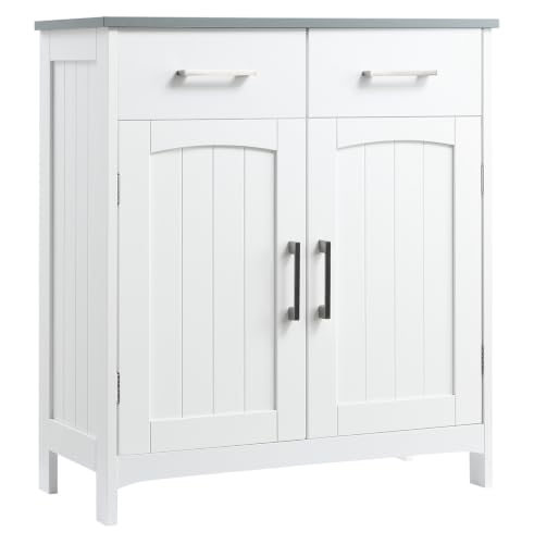 Bathroom Floor Cabinet, Freestanding Linen Tower, White Storage Organizer