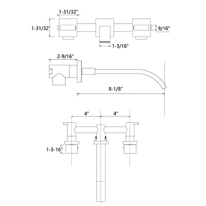 Sumerain Wall Mount Lavatory Faucet Two Handle Bathroom Faucet Brass Chrome - color: Chrome