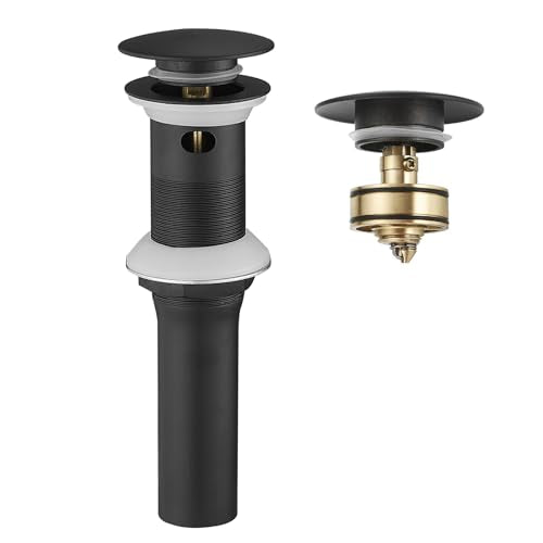 BWE Pop-Up Bathroom Sink Drain, Black, with Overflow, Brass | Pop-Up Design, Fits 1.65–1.97 in Drain Holes, With Overflow, Strainer Included, Sealing Washers, Corrosion-Resistant - color: Black, size: With Overflow