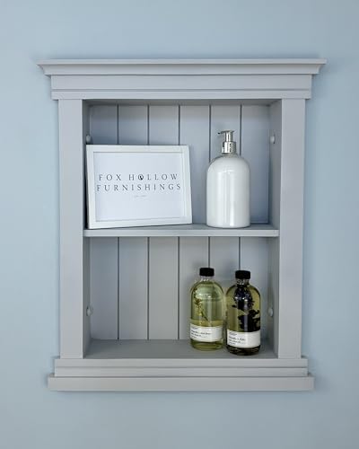 14x18 Elliot Craftsman Recessed Wood Wall Niche, Open Medicine Cabinet Replacement, in Wall Bathroom Cabinet Insert Shelves, Made in North America, NO MDF, Beadboard, Light Gray - color: Light Gray Beadboard