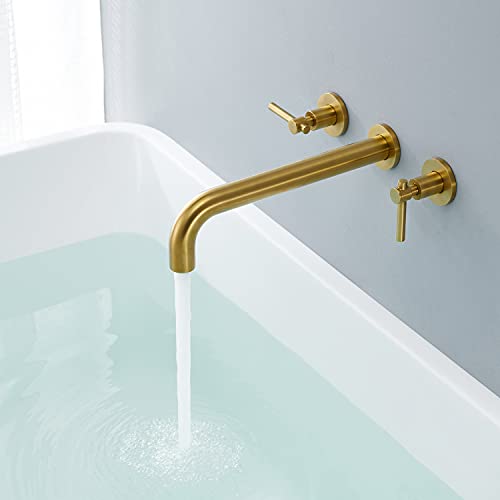 Wall Mount Tub Filler Brushed Gold Tub Faucet Brass Bathroom Bathtub Faucets with 2 Handles - color: Brushed Gold