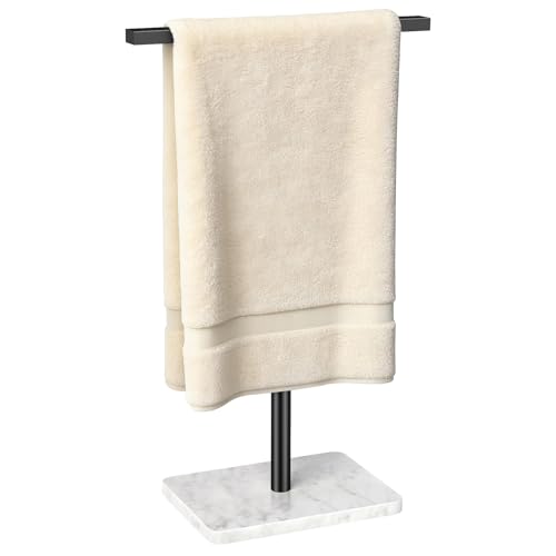 STWWO Hand Towel Holder for Bathroom, Towel Rack Stand Kitchen & Countertop 11~18.8IN Adjustable Retractable T-Shape, Marble Base Matte Black - color: Black(marble)