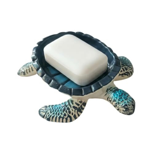 Sea Turtle Soap Dish - 6.29 X 5.23 Inch Self Draining Resin Tortoise Shell Shaped Soap Holder Dispenser Tray, Decorative Shower & Bath Countertop Soaps Saver Organizer for Kitchen Bathroom (Blue) - color: Blue