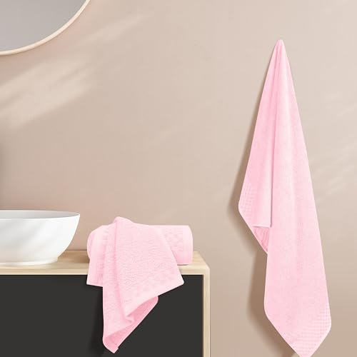 MyOwn Ultra Soft 3 Pack Cotton Towel Set, Contains a Bath Towels 28x55 inch, a Hand Towels 16x24 inch & a Wash Coths 12x12 inch, Ideal Everyday use, Compact & Lightweight - Pink - color: Pink, size: 3 Pack Set