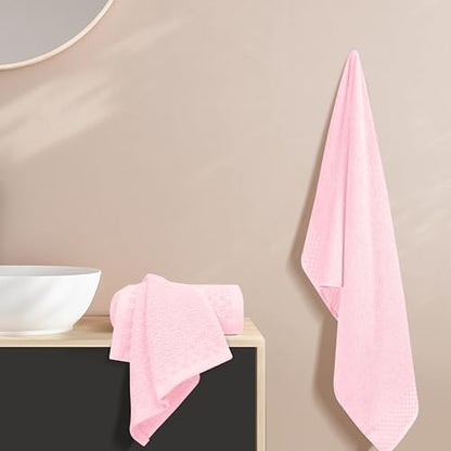 MyOwn Ultra Soft 3 Pack Cotton Towel Set, Contains a Bath Towels 28x55 inch, a Hand Towels 16x24 inch & a Wash Coths 12x12 inch, Ideal Everyday use, Compact & Lightweight - Pink - color: Pink, size: 3 Pack Set