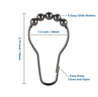 Shower Curtain Hooks Rings, Rustproof Metal Shower Curtain Rings for Bathroom Shower Rods Curtains - Set of 12, Black Nickel - color: Black Nickel