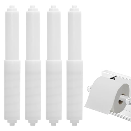 4 Pcs Spring Loaded Toilet Paper Holder,Tissue Holder for Toilet | Plastic Toilet Tissue Roll Holder Insert,White Toilet Paper Holder Replacement Rod For Toilet or Bathroom Fixture