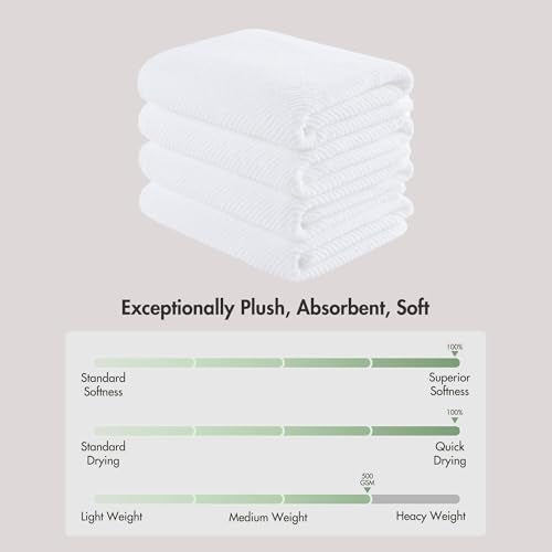 Madison Park 100% Zero Twist Cotton 4 Piece Bathroom Bath Towels, White | 30" x 56" Large Shower Towels, 500 GSM Diagonal Ribbed, Soft, Quick Dry, Highly Absorbent, Durable, Modern, OEKO TEX - color: White, size: 4 Piece Bath Towel Set