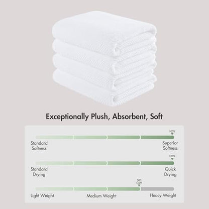 Madison Park 100% Zero Twist Cotton 4 Piece Bathroom Bath Towels, White | 30" x 56" Large Shower Towels, 500 GSM Diagonal Ribbed, Soft, Quick Dry, Highly Absorbent, Durable, Modern, OEKO TEX - color: White, size: 4 Piece Bath Towel Set